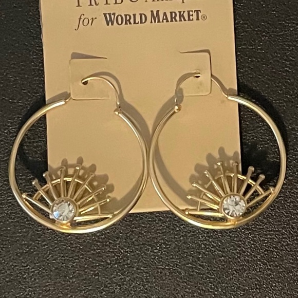NWT Tribe Amrapali x World Market 14k Gold Crystal Hoop Dangle Turquoise Earring - Picture 3 of 3
